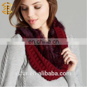 Top Quality Fashion Winter Red And Black Genuine Rabbit Fur Knitted Scarf