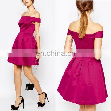 OEM design strapless satin bardot women pink prom dress made in china