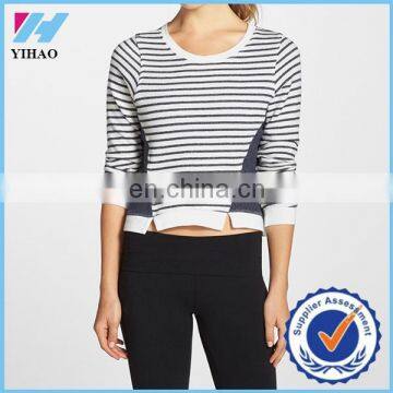 Trade assurance Yihao women's sportswear crewneck crop tops pullover stripes jumper