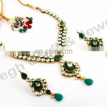 Real Kundan Jewellery-South Indian One Gram Gold Plated Kundan Necklace Set-Indian Ethnic Kundan Jewelry