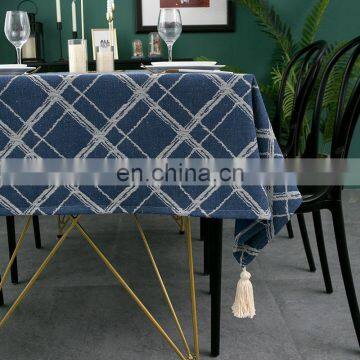 New 3D jacquard checked cotton and linen tablecloth