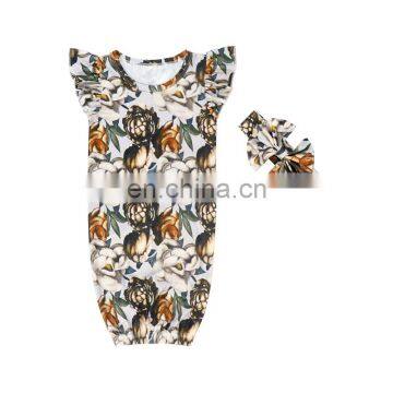 Colorful Blooming Flower Pattern Flutter Sleeve Wholesale Baby Girls Sleeping Bags.matching Headband photo-2