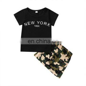 2020 Kids Girl Suit Short Sleeves Tops + Camouflage Skirt Children Girl Outdoor Clothing set