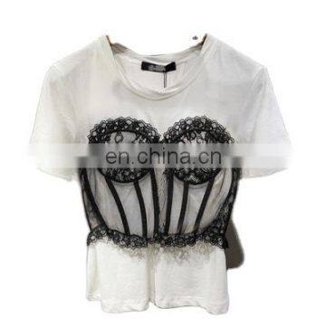 TWOTWINSTYLE patchwork lace Women's T-shirt o neck  Large Size Loose Casual Tank Shirt Female