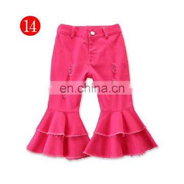 Tie-dye Girl Bell Bottom Pants Kids Children Ripped Hole Denim Pant Baby Girl Fashion Trousers Long Pant Double Single Decker photo-5