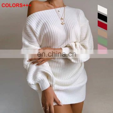 over 10colors stock Fashion Casual Women Lady Jumper Oversized Sweaters Knitted dress sexy off The shoulder knit