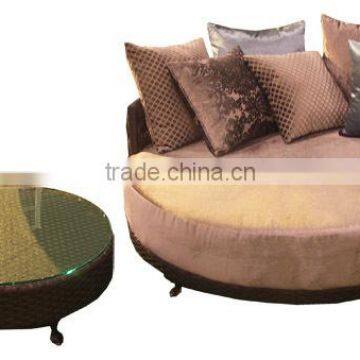 Synthetic rattan round lounge chair+table