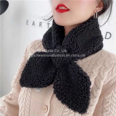 wool Korean version of the cross scarf thickened warmth students all-match neck guard adjustment collar