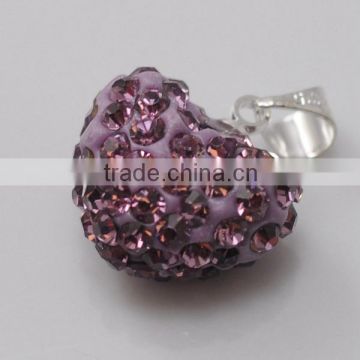 wedding gift Shamballa Pendant Wholesale Heart Shape New Arrival 15MM Purple Crystal Clay Pendant For DIY Jewelry