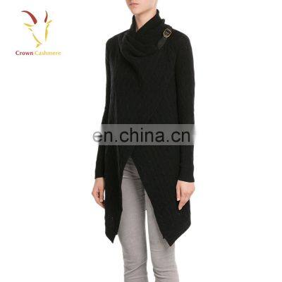 Woolen Ladies waterfall cable knit long cardigan