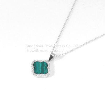 S925 Sterling Silver Four-leaf Clover Necklace Female Agate Zircon Pendant Simple Style Necklace