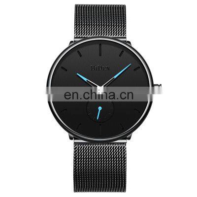 BIDEN 0124 Men Fashion Quartz Movement Watch Simple Casual Style Stainless Steel Minimalist Mesh Band Wristwatch