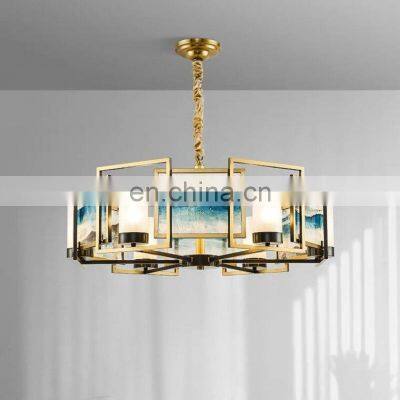 Luxury Gold Pendant Light Glass Shade Modern Brass Hanging Lighting Fixture Chandelier Lamp For Dining Room