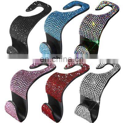 Car Seat Back Hook Diamond Bling Rhinestones Hanger Auto Back Universal Headrest Mount Storage Holder Car Interior Accessories