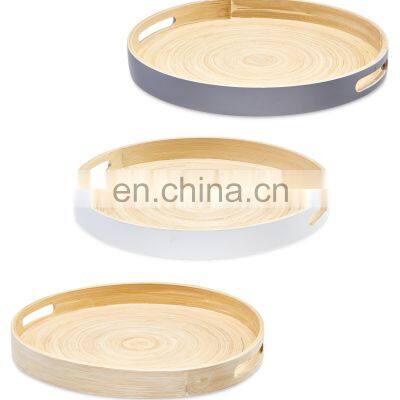 Many Color For Choosing Spun Round Bamboo Tray Lacquer Outsite serving tray