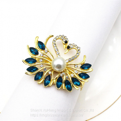 Factory Make Wedding Rhinestone Turquoise Crystal Swan Napkin Rings photo-3