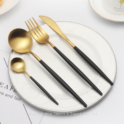 Hot Sell Black Colored Portuguese Style Restaurant Stainless Steel Matte Gold Cutlery Flatware Set