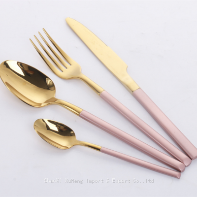 Pink Colored Handle Flatware Sets 304 Stainless Steel Gold Cutlery Set For Wedding