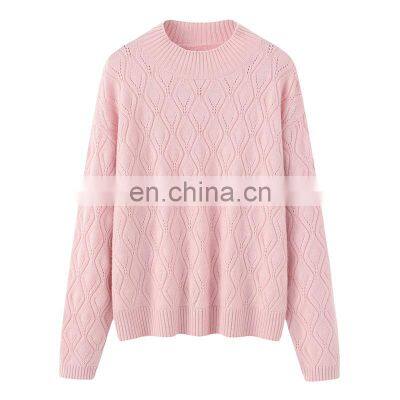 OEM & ODM Custom Lady's Winter Pullover Pink Pure Cashmere Jacquard Sweater Women's Knit Tops