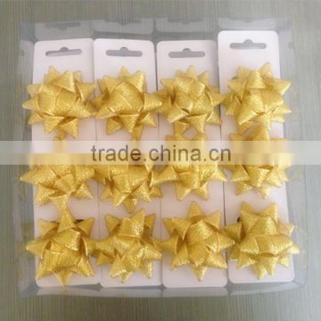 Wholesale gold stipe organza star ribbon bow for festival decoration gift packing