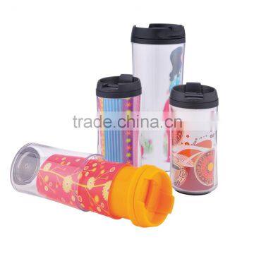 Double wall plastic diy coffee travel mugs with paper insert