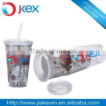 16OZ Double layer cup plastic travel mug with photo insert                        
                                                Quality Choice