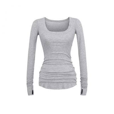 Solid Color Design Niche Long Sleeve Sleeve T-shirt Sexy Spice Girl Big U Collar Light Breathable Base Shirt photo-2