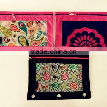 flower printed 3-ring binder pencil pouch/ pencil case for school students or office