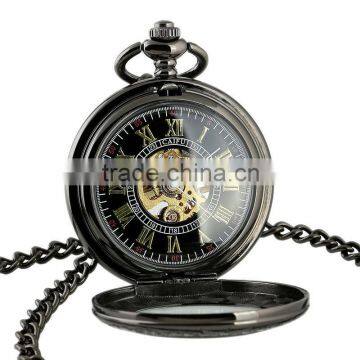 Men Black Antique Skeleton Modern Pocket Watch Mechanical Pocket Watch WP132