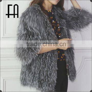 Factory direct wholesale round lady's silver fox fur knitted jacket