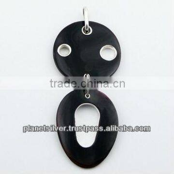 Linked In Vogue Double Black Shell Pendant Sterling Silver