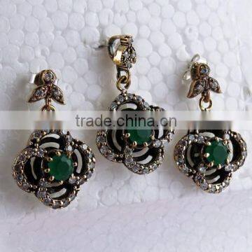 Stylish Precious Green Onyx & White CZ Jewellery Set, 925 Sterling Silver Jewellery, Handmade Silver Jewellery photo-6