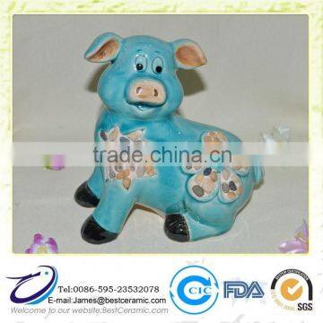 Blue Glazed Ceramic Piggy lawn ornaments