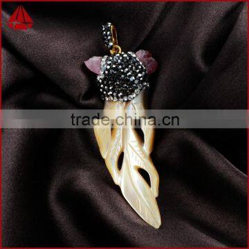 Boho CZ Micro Pave Sea Shell Pendant Jewelry With Rose Tourmaline Beads photo-3