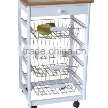 European popular wooden storage kitchen cart