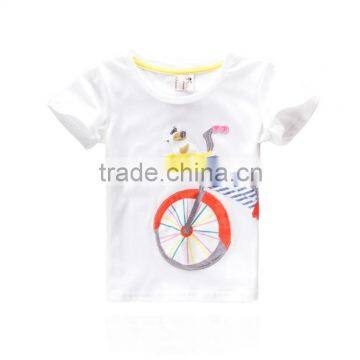 white tshirt cute applique Bicycle design for 2-4year old girl