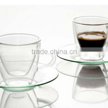 Handmade process cheap heat-resistant double wall glass coffee cup with handle