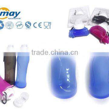 2016 Food grade collapsible silicone water bottle , foldable drinking sport bottles