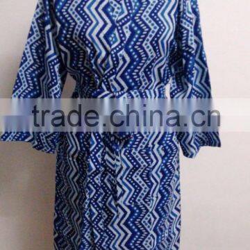 Cottn Block Printed Long Robe Sexy Intimates Kimono Wholesaler