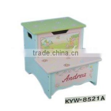 Kids Wooden Cute Design Step Stool With Storage