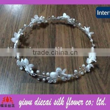 Bridal fabric and lace flower garland jewelry crown