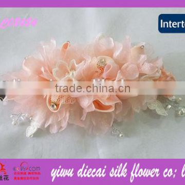 Handmade Pink Flower Bead and Rhinestone Decorated Wedding Accessories