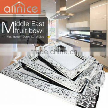 Gift promotion chrome plating 0.4mm thickness ss410 stainless steel emboss logo availble serving tray