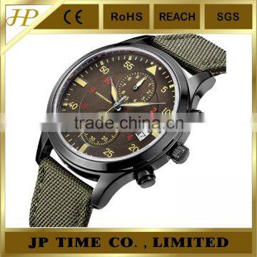 high end shiny black fabric strap 3 atm waterproof Japan movement watch stainless steel back