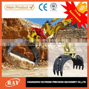 Hydraulic excavator rotating log grapple for excavator used