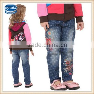 (G3901) blue 2-6Y baby clothing wholesale china kid denim jean exquisite flower embroidered pants