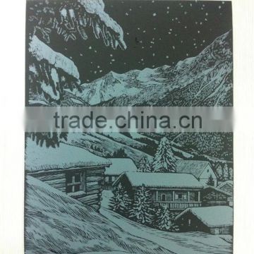 Snow-covered landscap inkjet Engraving card/Scratch art foil paper/foil card/Scratch foil paper engraving art quilling art paper