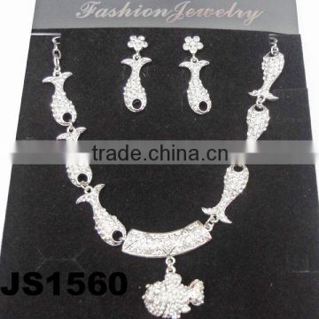 glitter rhinestone silver fish jewellery sets girls