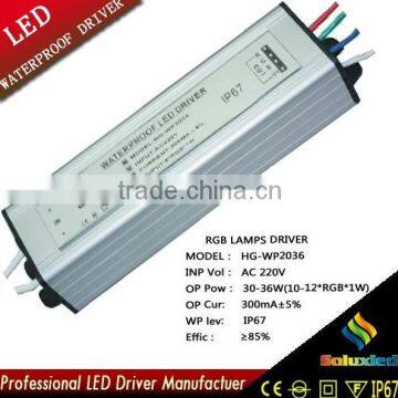 soluxled RGB waterproof aluminium enclosure led driver with 30-36W 300mA