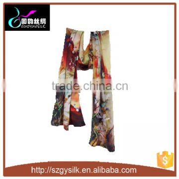 latest own design digital print Chinese silk scarf